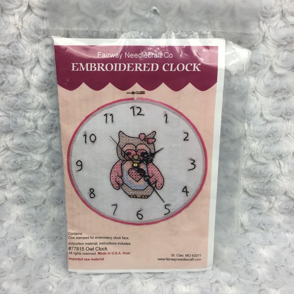 Owl Clock 77815 Fairway Needlecraft Co Embroidery Stamped‎ Clock Face Craft Art